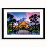 Extra large abstract art print of Bangkok skyline with vibrant, colorful textures on a framed black mat.