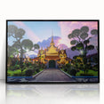 Large abstract wall art of Bangkok's skyline in muted gray and blue tones on a framed acrylic.