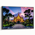 Framed canvas of a black and white vintage poster depicting the Bangkok skyline, ideal for bedroom wall art.