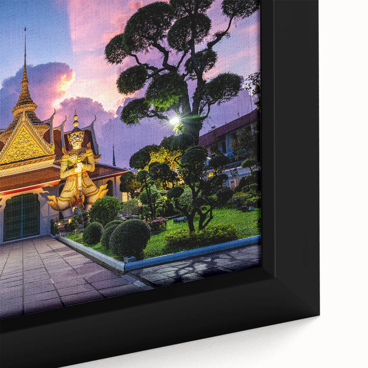 Extra large framed canvas featuring a textured depiction of Bangkok with vibrant colors on a black background.