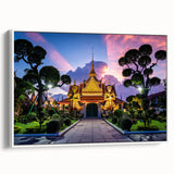 Vintage poster art of Bangkok skyline in vibrant colors on extra large framed canvas, ideal for living room decor.