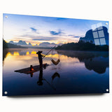Acrylic print of a large abstract depiction of a Thai landscape in muted earth tones.