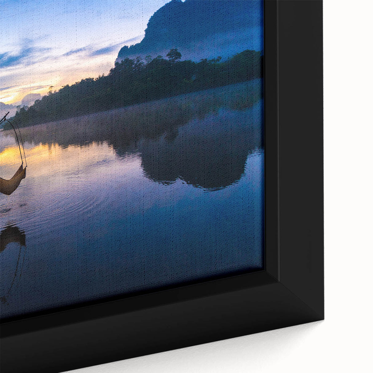Extra large black framed canvas featuring a textured, colorful Thai landscape, ideal for living room decor.