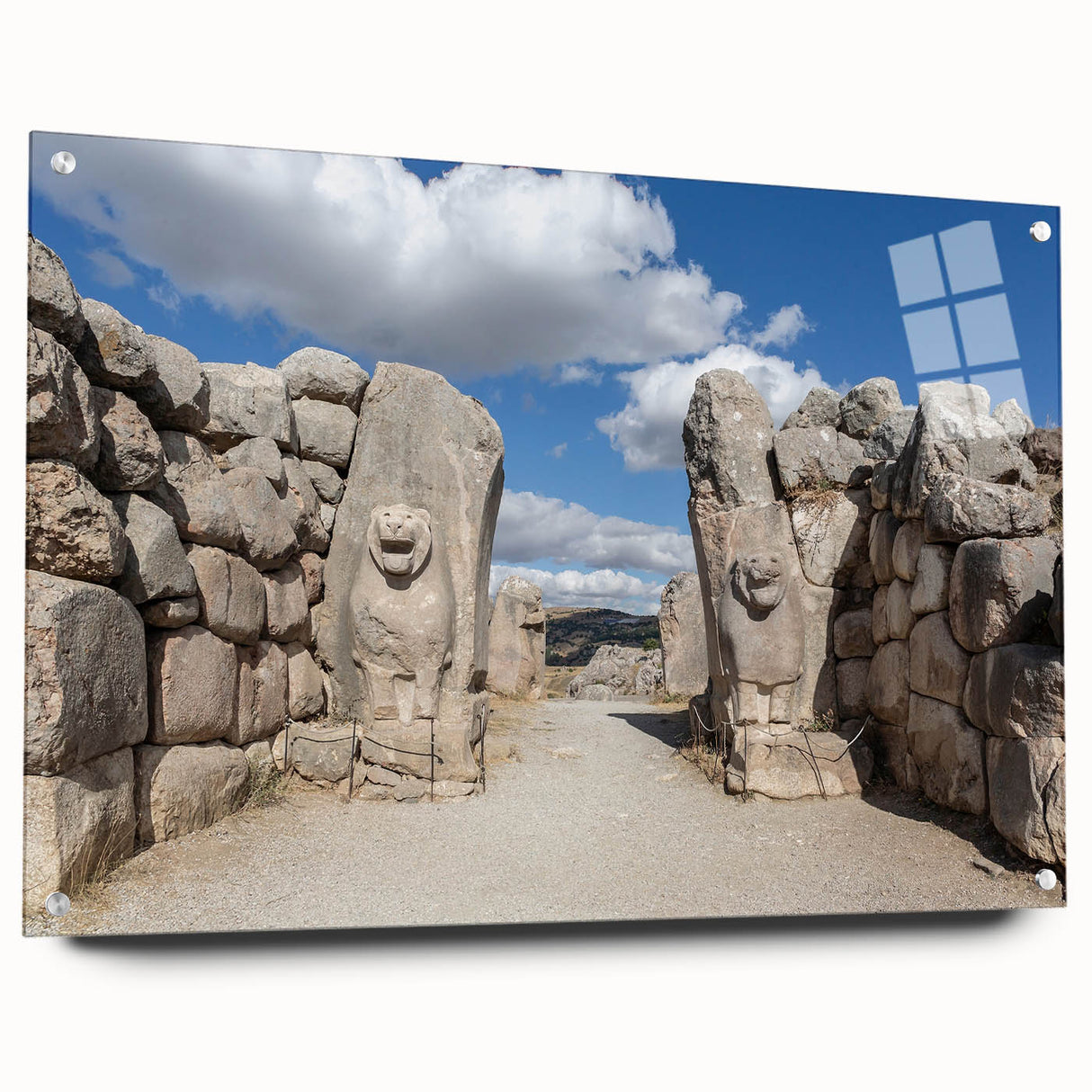 Acrylic print of a large abstract depiction of a Turkish landscape in muted earth tones.