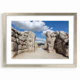 Textured abstract art print depicting a serene Turkish landscape in muted earth tones, framed in silver.