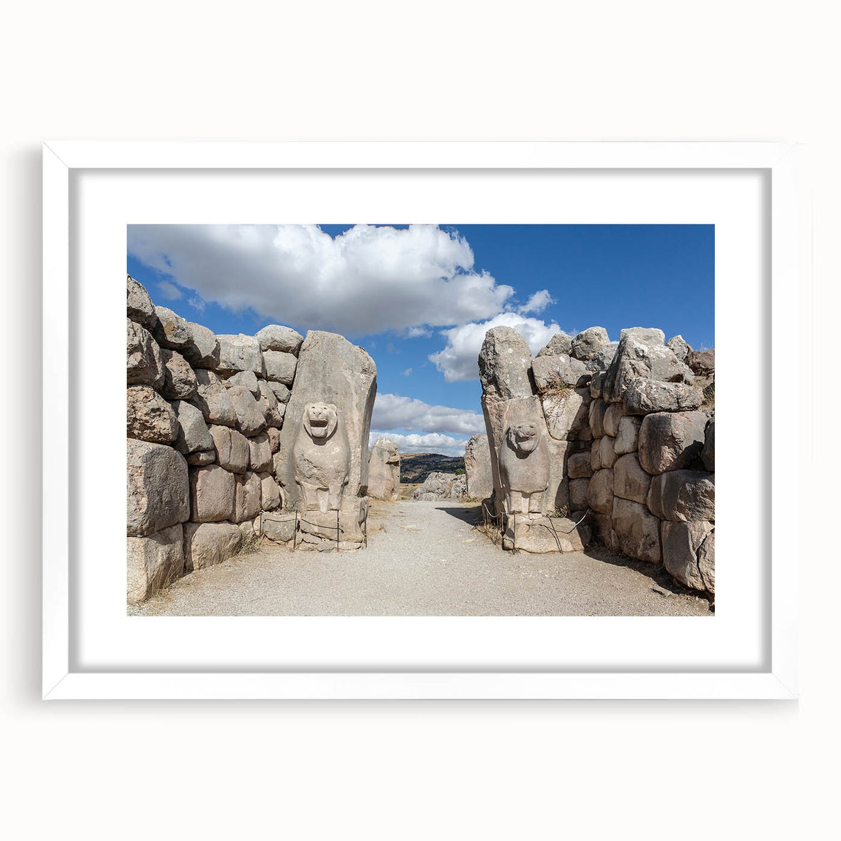 Abstract art print featuring a stylized landscape of Turkey in muted earth tones, framed with a white mat.