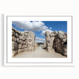 Abstract art print featuring a stylized landscape of Turkey in muted earth tones, framed with a white mat.