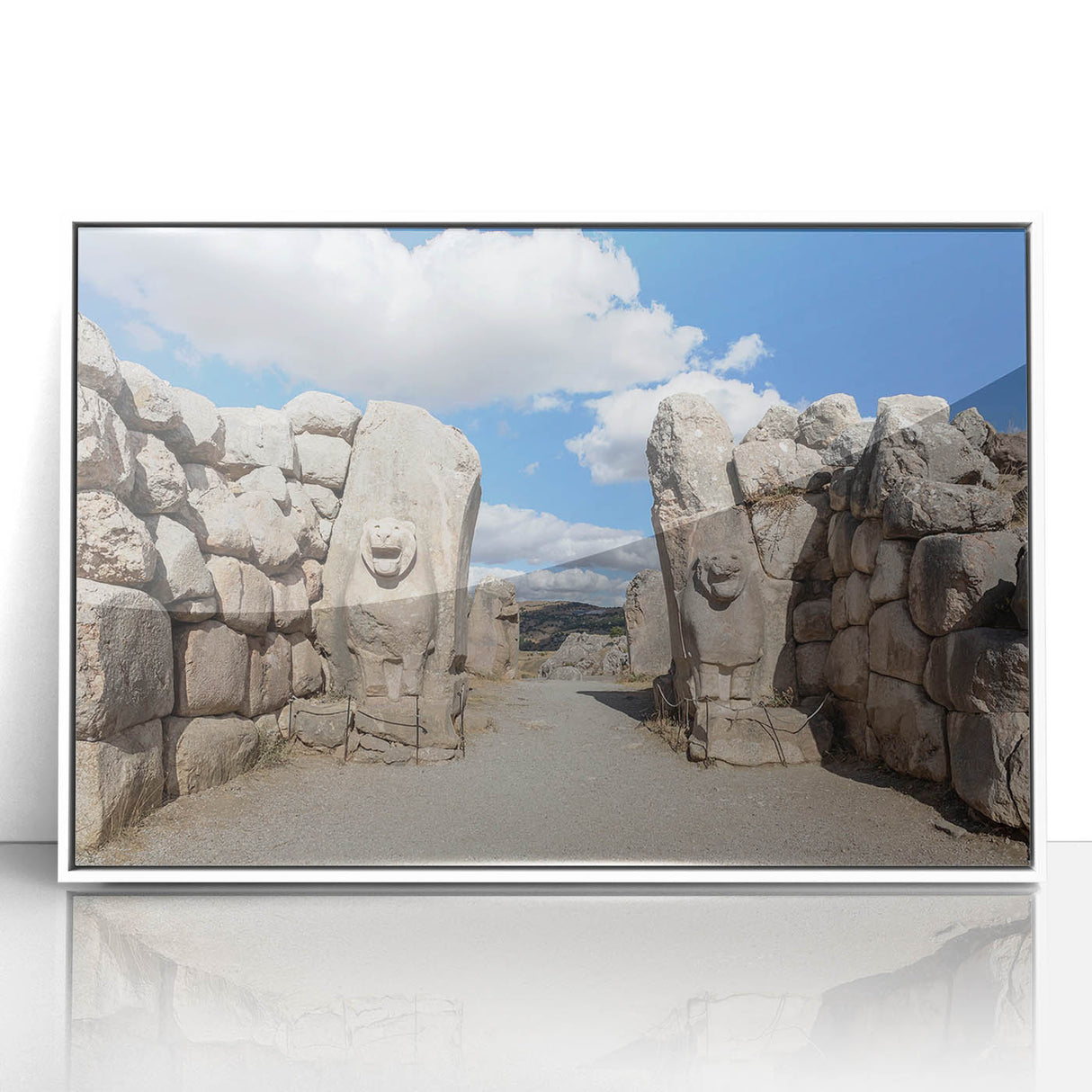 Art deco poster featuring a serene Turkish landscape in muted earth tones on framed acrylic.
