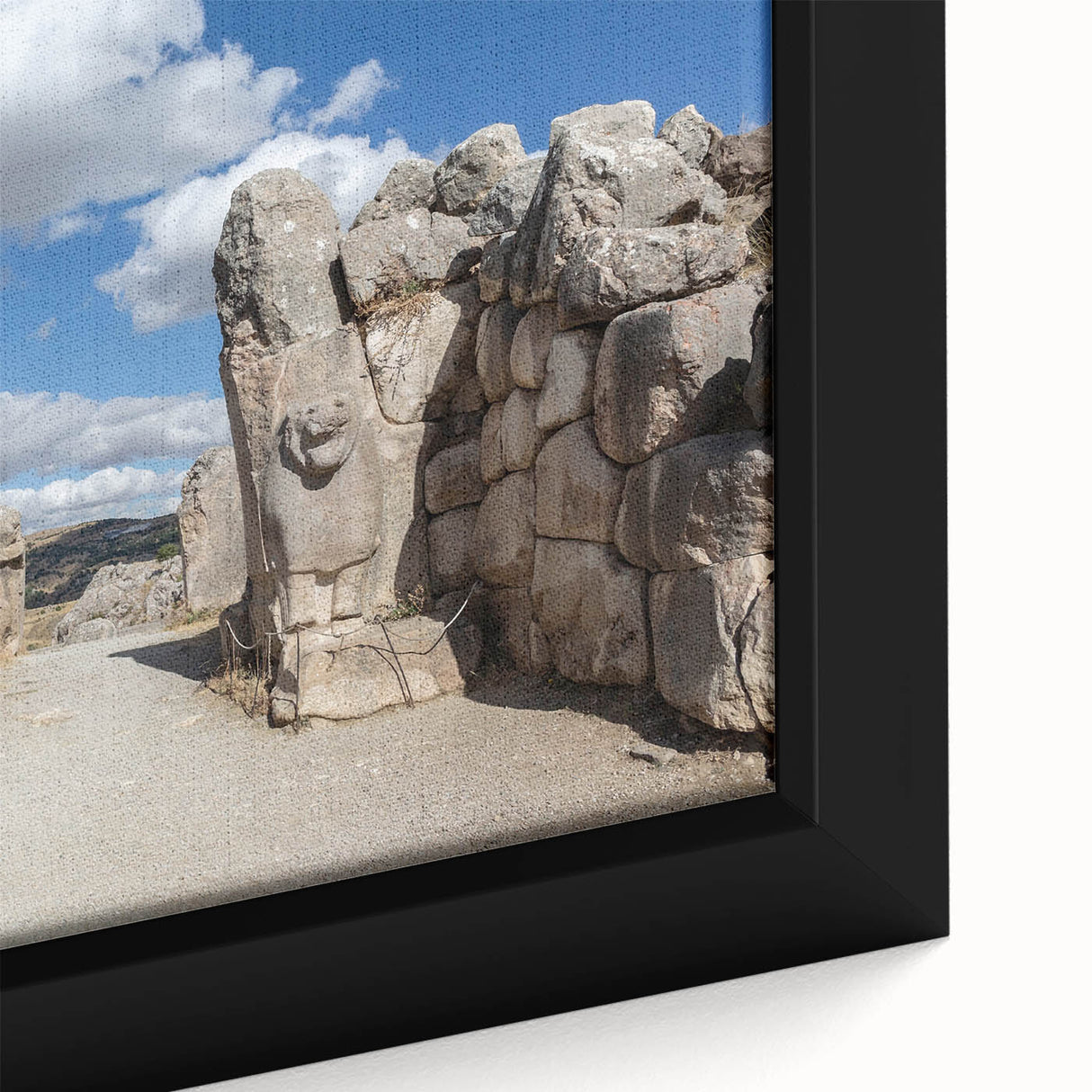 Extra large framed canvas featuring a textured depiction of a Turkish landscape in black with colorful art accents.