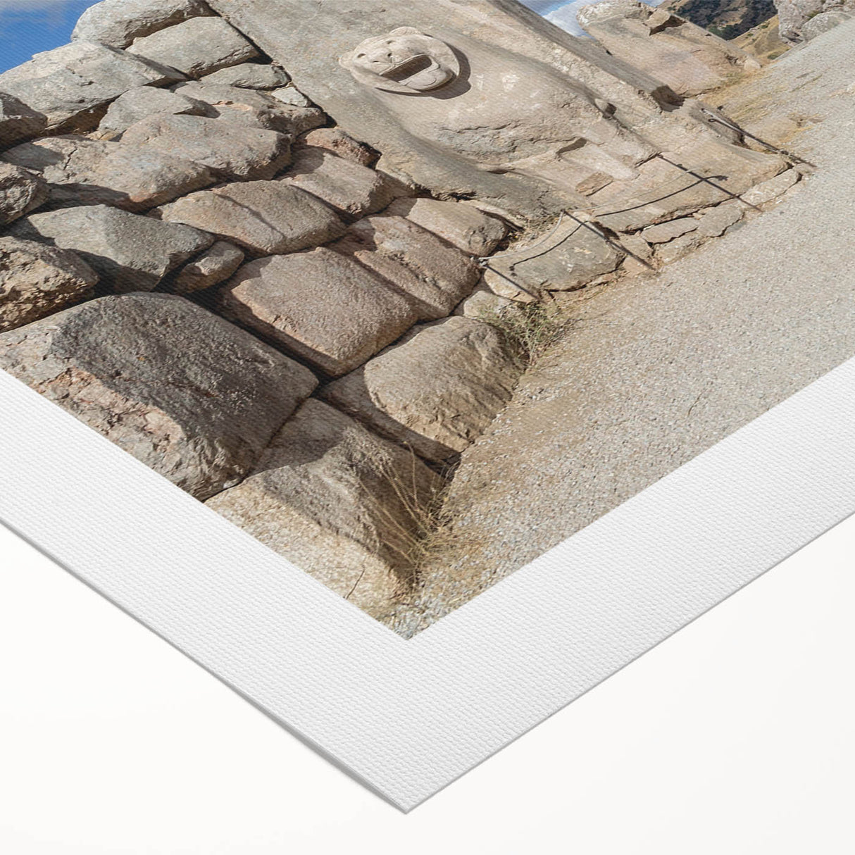 Art deco poster of a Turkish landscape on rolled canvas, featuring muted earth tones, ideal for dining room wall art.