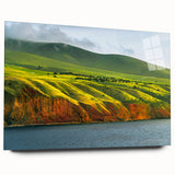 Large abstract wall art depicting the Adelaide skyline in muted blue tones on acrylic glass.