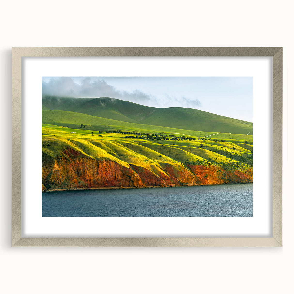 Abstract art print of Adelaide scenery in muted earth tones on a framed canvas, suitable for dining room decor.