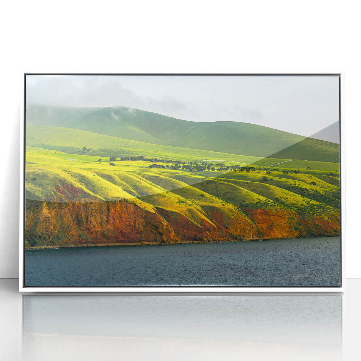 Framed acrylic print of Adelaide scenery in muted earth tones, ideal for modern art wall decor.