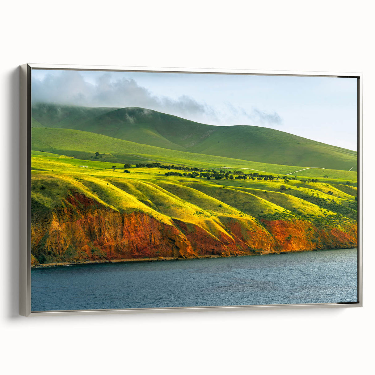 Vintage poster art of Adelaide scenery on a framed canvas, featuring vibrant colors, ideal for living room decor.