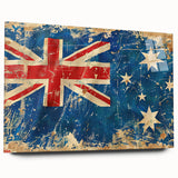 Large abstract depiction of Ayers Rock in muted orange and brown tones on acrylic glass.