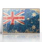 Framed acrylic print of Ayers Rock in Australia, in muted earth tones, ideal for modern art wall decor.