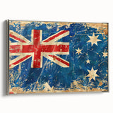 Vintage poster art of Ayers Rock in colorful hues on a large framed canvas, ideal for living room decor.