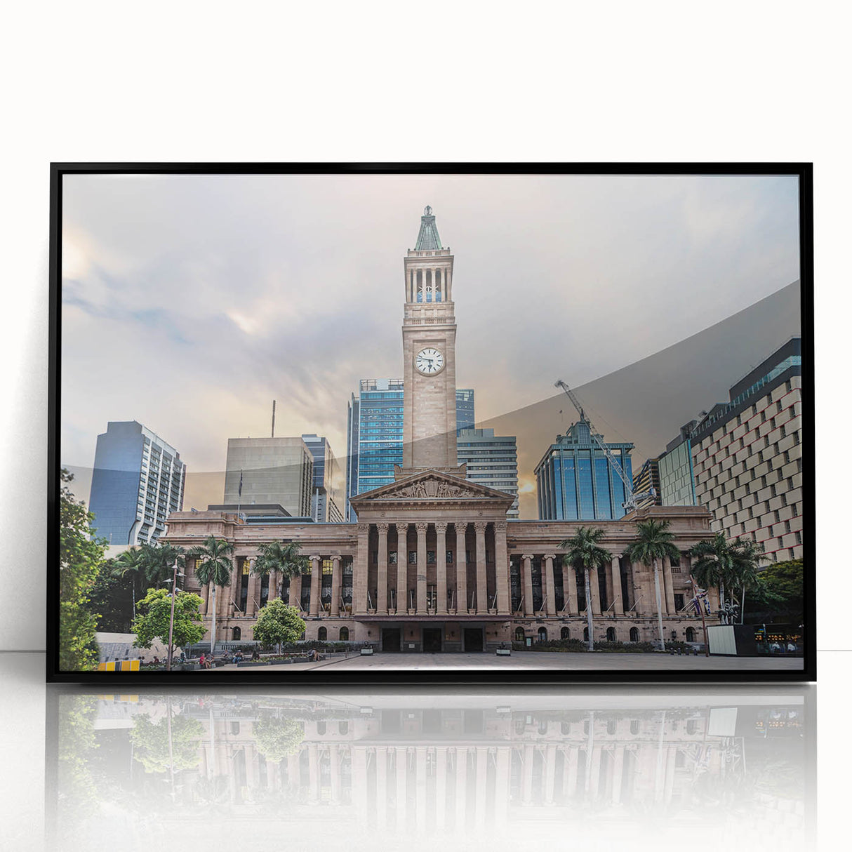 Large abstract wall art featuring a mid-century modernist depiction of Brisbane.