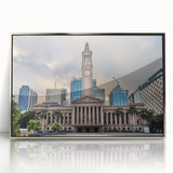 Framed acrylic print of Brisbane skyline in monochrome shades, ideal for modern art wall decor.