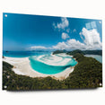 Acrylic print of the Great Barrier Reef in vivid blue and green tones, suitable for bedroom or dining room decor.