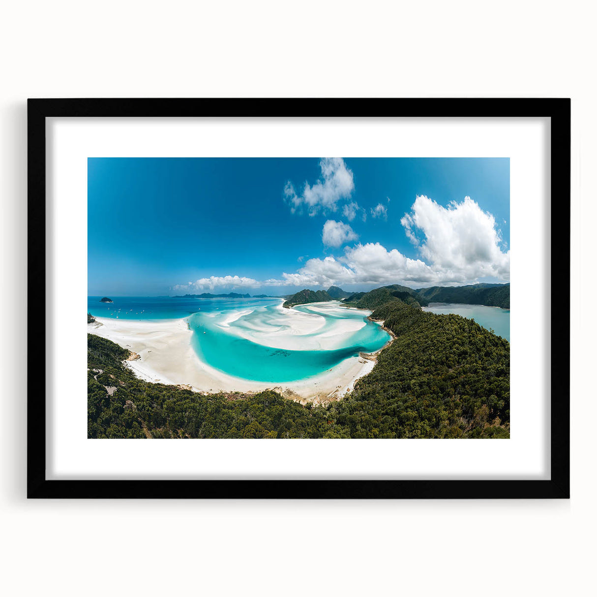 Colorful art of the Great Barrier Reef in abstract style, featuring vibrant blue and green tones on a large framed canvas.
