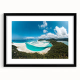 Colorful art of the Great Barrier Reef in abstract style, featuring vibrant blue and green tones on a large framed canvas.