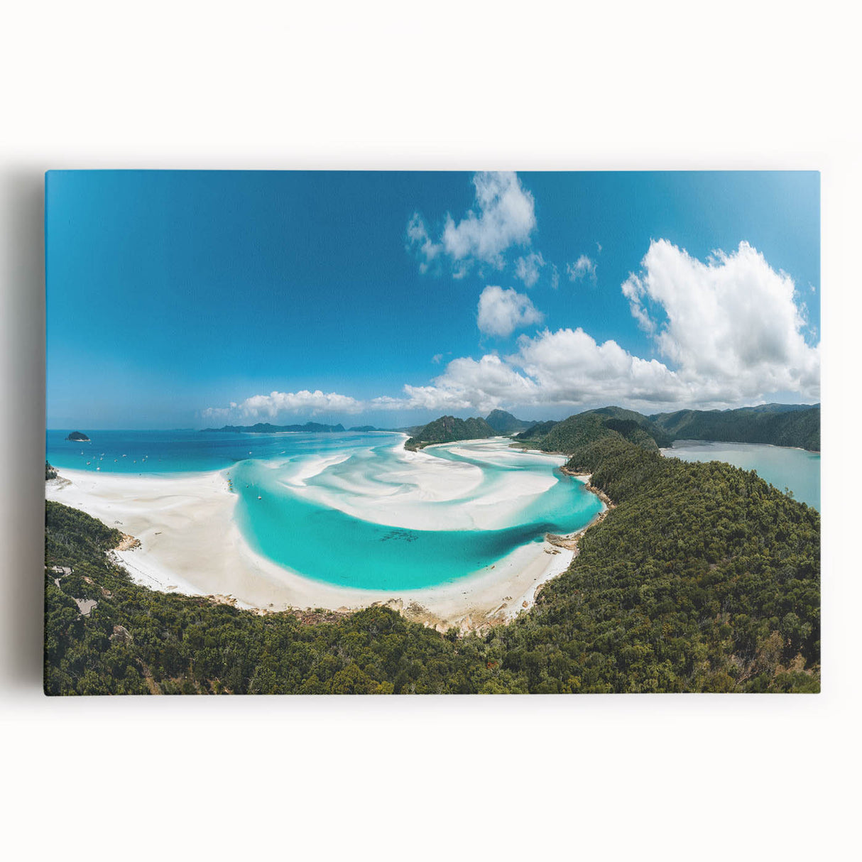 Black and white large art print of the Great Barrier Reef on stretched canvas, suitable for kitchen wall art.