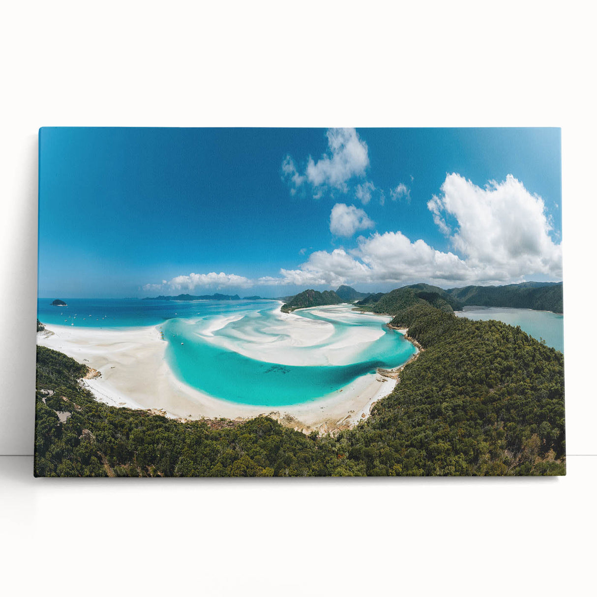 Black and white stretched canvas of the Great Barrier Reef, ideal for kitchen wall art or bedroom decor.