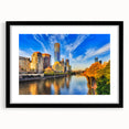 Extra large abstract art print of Melbourne skyline with vibrant color palette on textured canvas.
