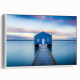 Framed canvas featuring a vintage-style landscape painting of Perth, Australia in muted earth tones.