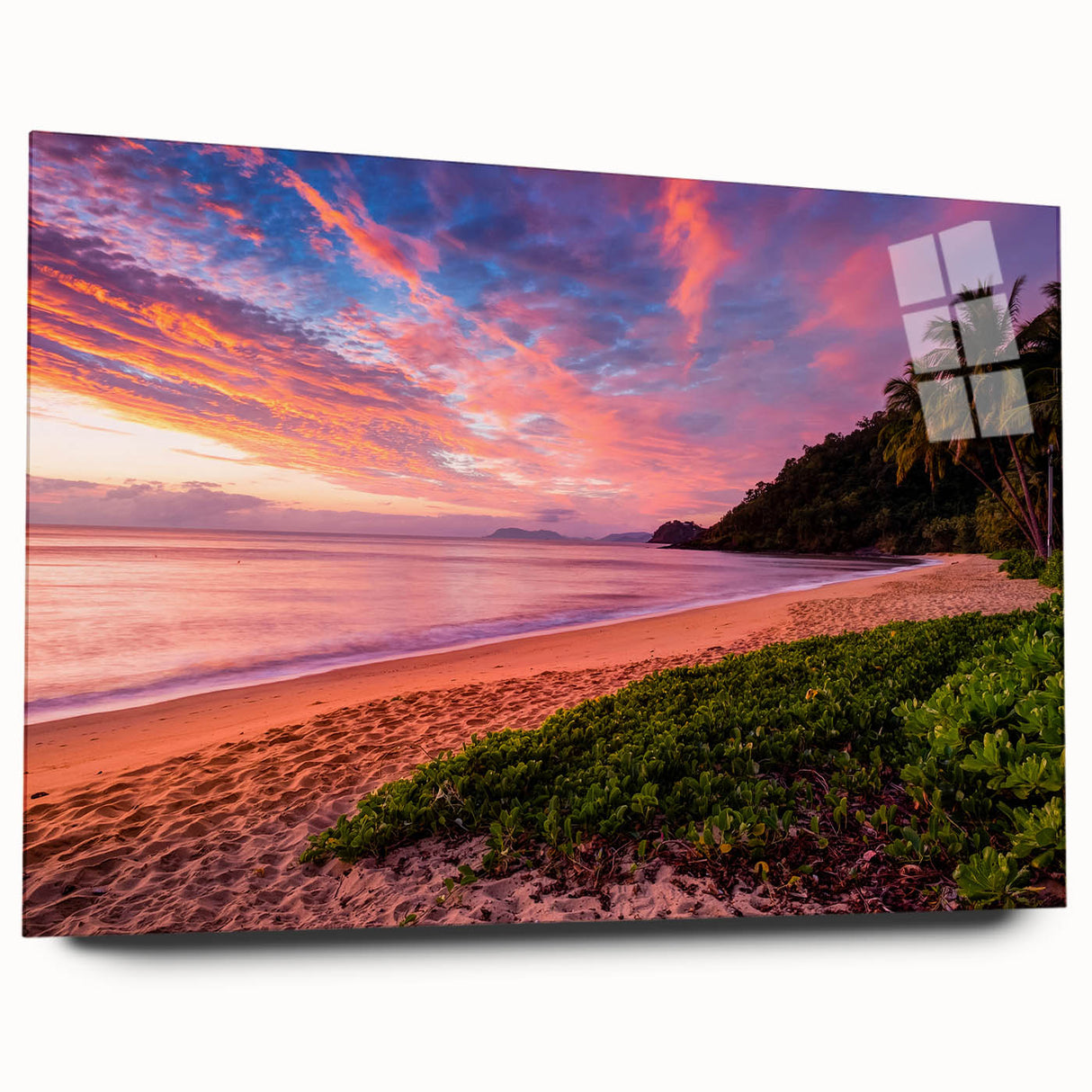 Large abstract wall art of Queensland scenery in muted earth tones on acrylic glass, ideal for bedroom or dining room decor.