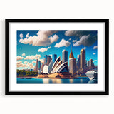 Abstract art print of Sydney scenery in vibrant colors on a textured, extra large canvas, ideal for living room decor.