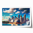 Sydney skyline in muted blue tones on a rolled canvas, suitable for dining room wall art.