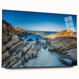 Large abstract wall art depicting the Tasmanian landscape in muted earth tones on acrylic glass.