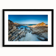 Extra large, textured abstract art print of a vibrant Australian Tasmanian landscape on a framed black canvas.