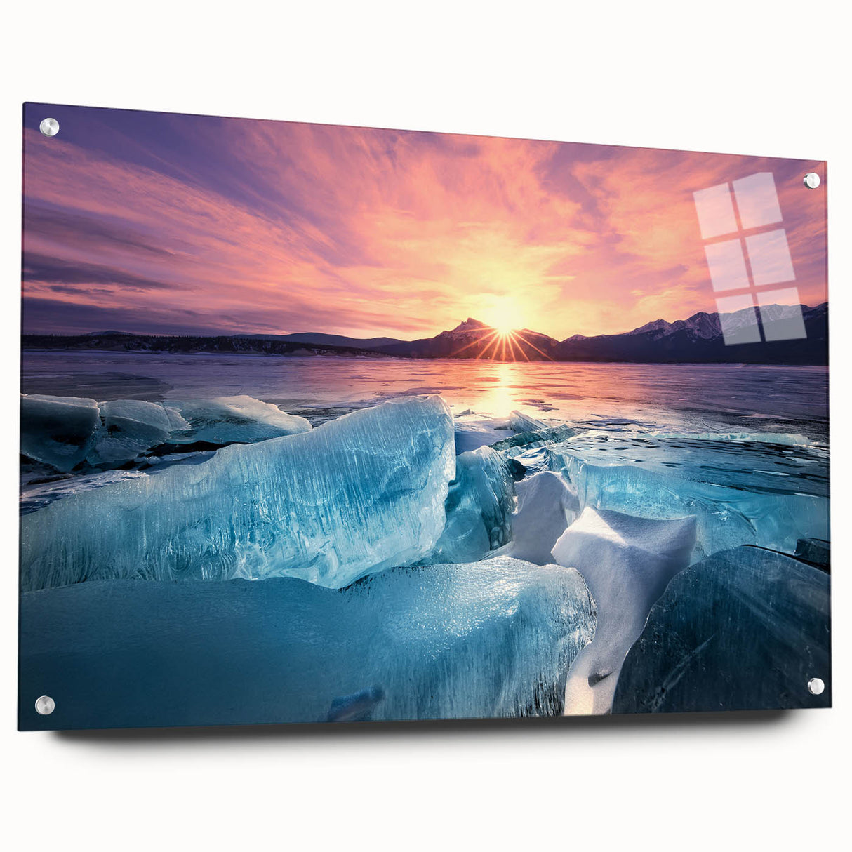 Acrylic glass print of Alberta, Canada scenery in muted earth tones, ideal for dining room decor.