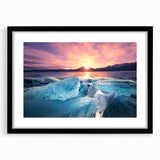 Extra large abstract art print of a vibrant, colorful Canadian landscape on a textured canvas, framed in black.