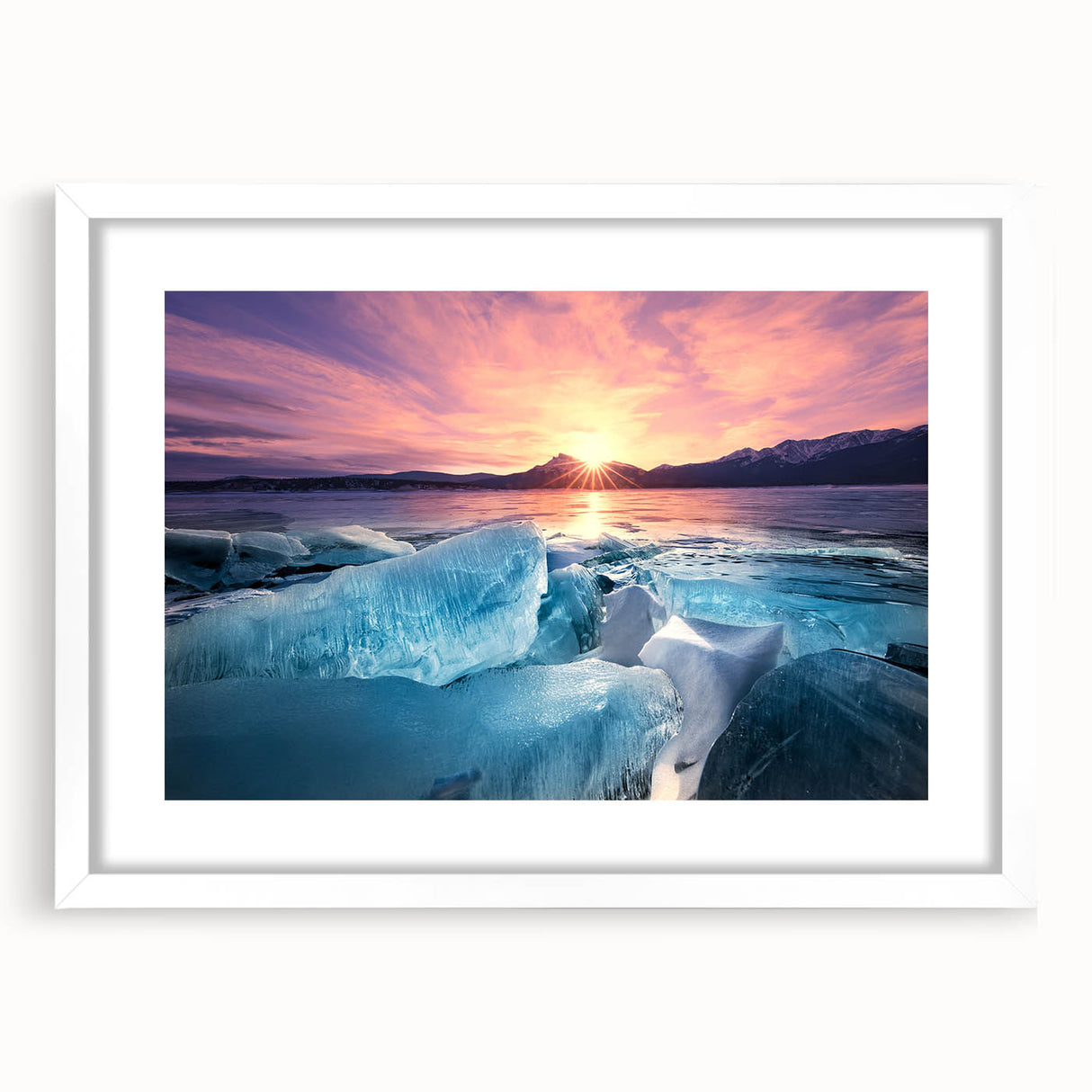Abstract art print of Alberta, Canada scenery in muted earth tones on a framed white mat.