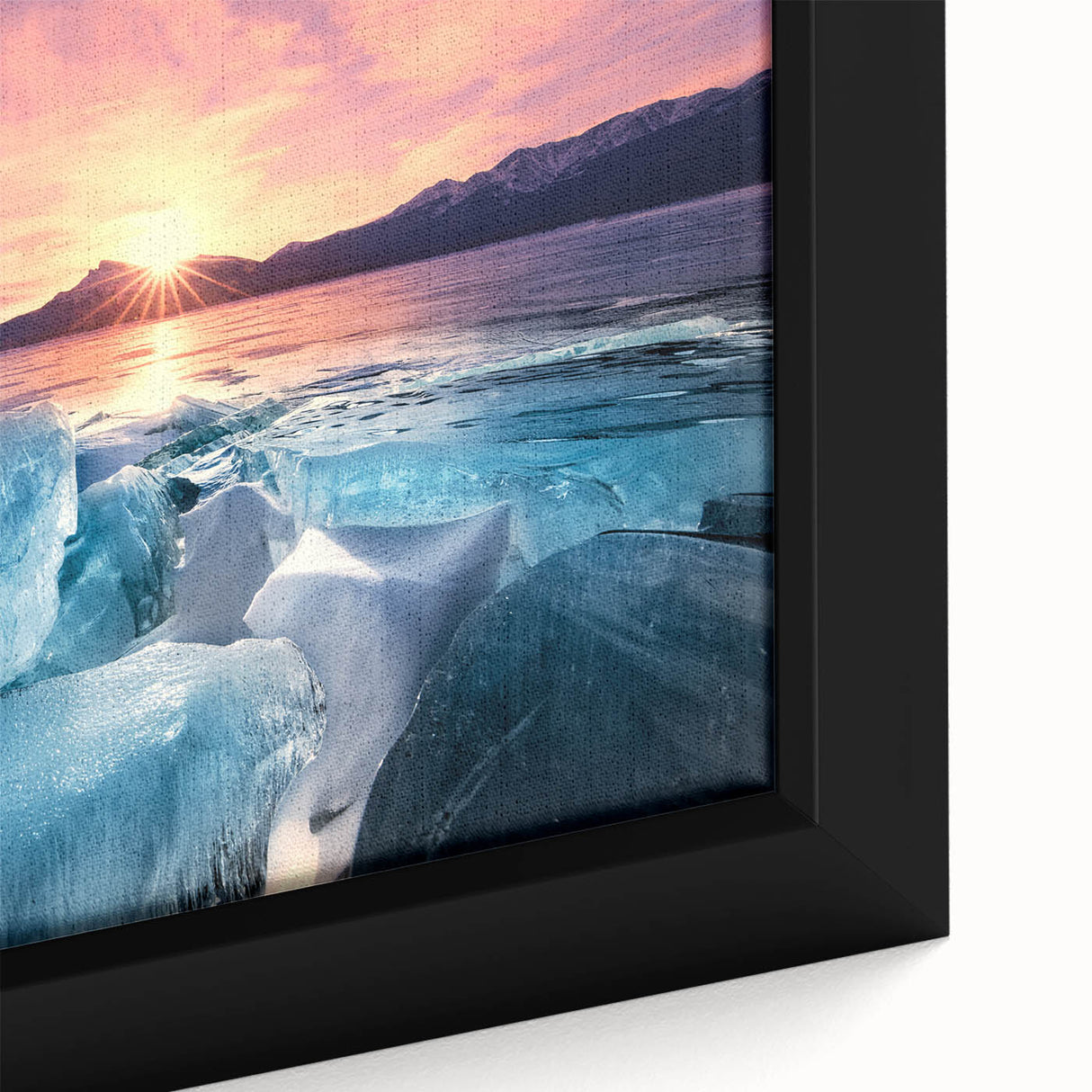 Framed canvas depicting a textured, colorful Alberta, Canada landscape in black with vibrant accents.