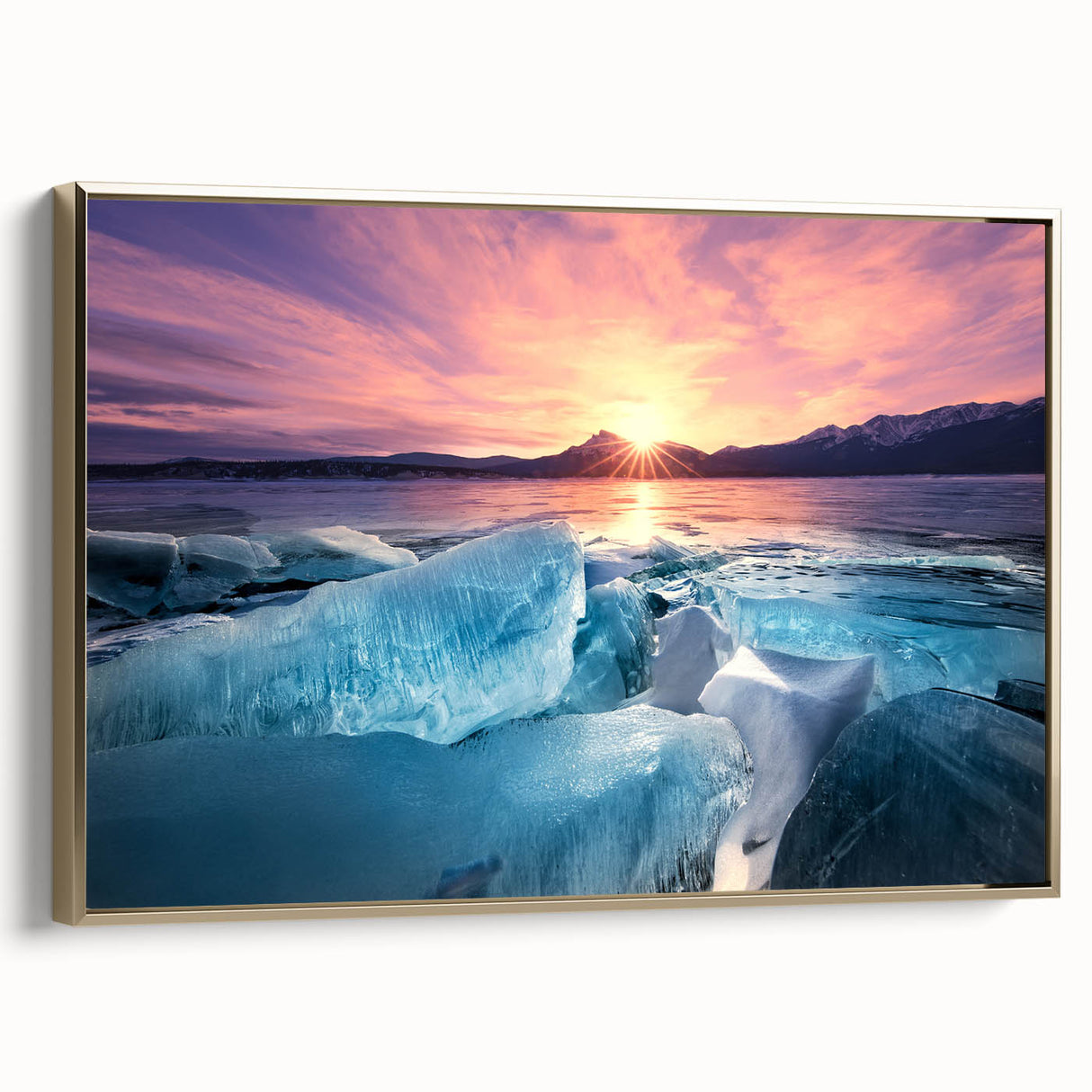Framed canvas depicting a vintage-style landscape of Alberta, Canada, in black and gold tones, ideal for bedroom wall art.
