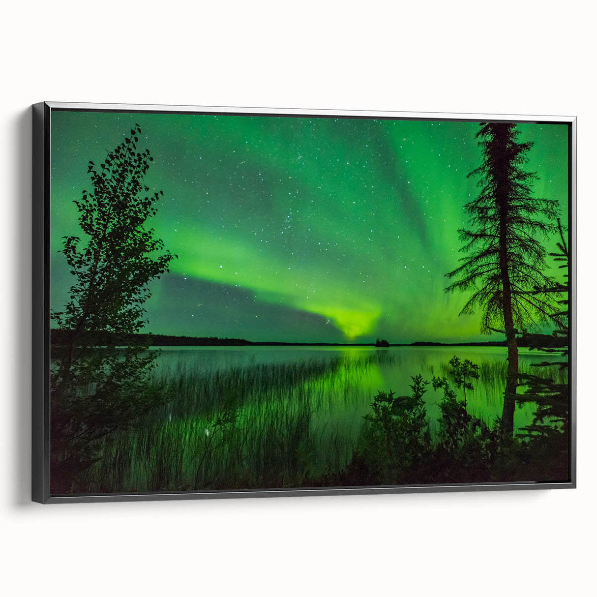 Black and white landscape art painting of Manitoba scenery on a framed canvas, suitable for bedroom wall decor.