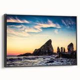 Black and white framed canvas of a Nova Scotia landscape, ideal for bedroom wall art in vintage poster style.