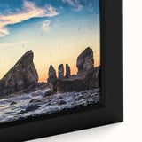 Extra large framed canvas featuring a textured depiction of Nova Scotia scenery in black with colorful art accents.