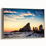 Framed canvas wall art depicting a vintage-style Nova Scotia landscape in black and gold tones, ideal for bedroom ambiance.