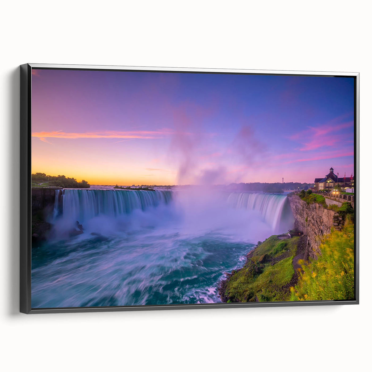 Black and white framed canvas of Ontario landscape, vintage poster style, ideal for bedroom wall art.