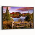 Black and white framed canvas depicting a vintage-style landscape of Quebec, ideal for bedroom wall art.