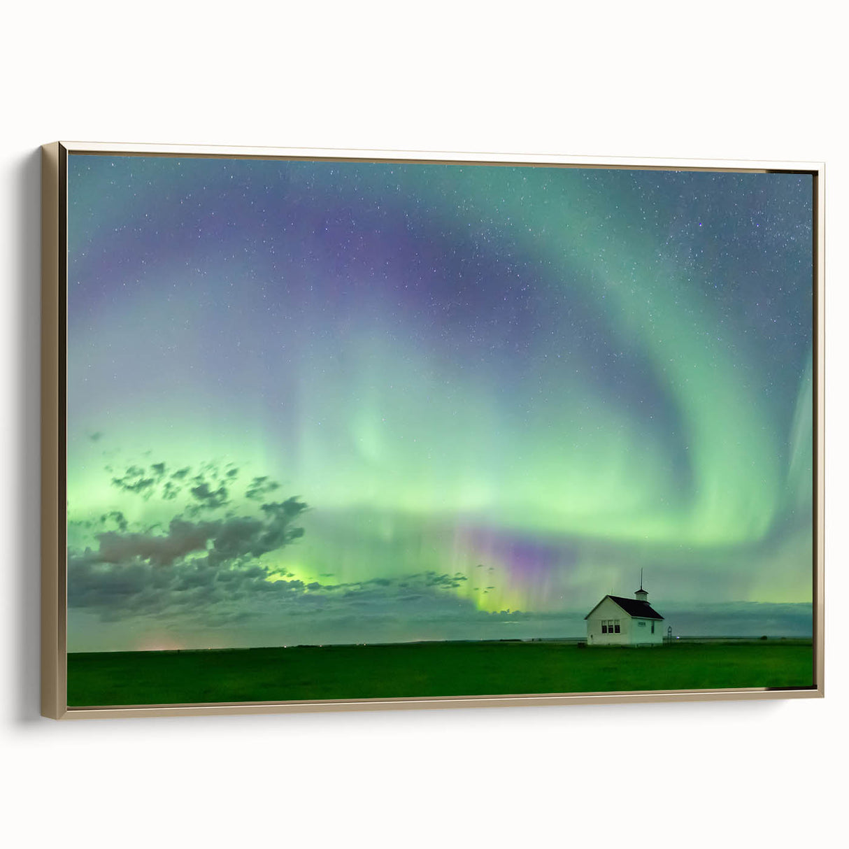 Framed canvas depicting a vintage poster art style landscape of Saskatchewan, ideal for bedroom wall decor.