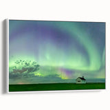 Vintage poster art of Saskatchewan scenery on extra large framed canvas, featuring colorful art with black accents.