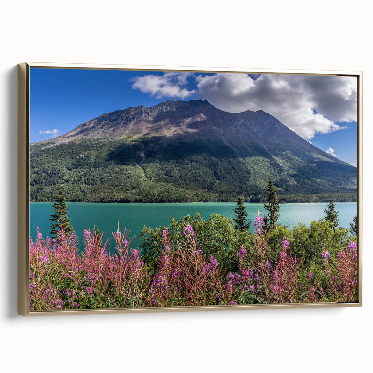 Framed canvas depicting a vintage-style Yukon landscape in muted gold and black tones, ideal for bedroom wall art.