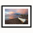 Extra large textured abstract art print of a colorful Caribbean scenery on a framed black mat, ideal for living room decor.